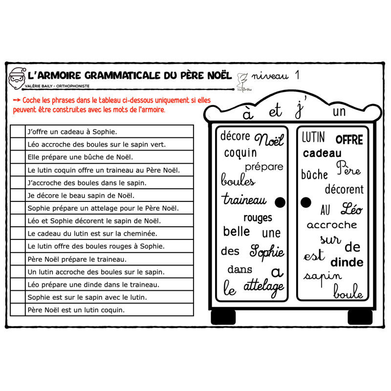 L'armoire grammaticale du Père Noël Niv 1