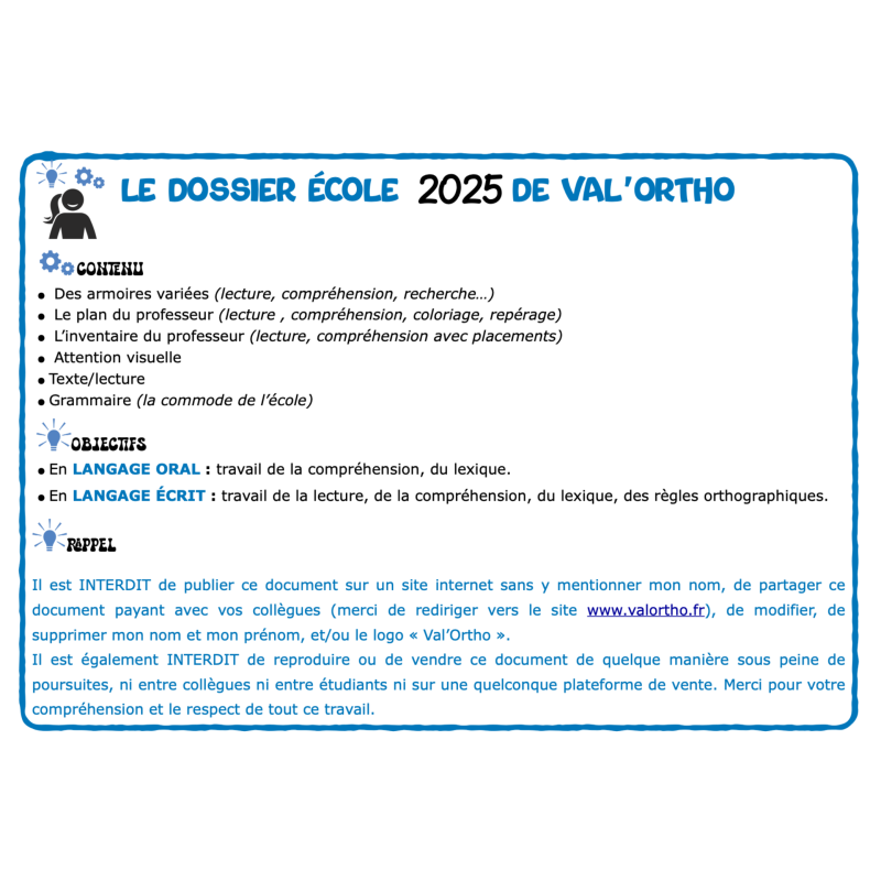 Le dossier de l'école PARTIE 1