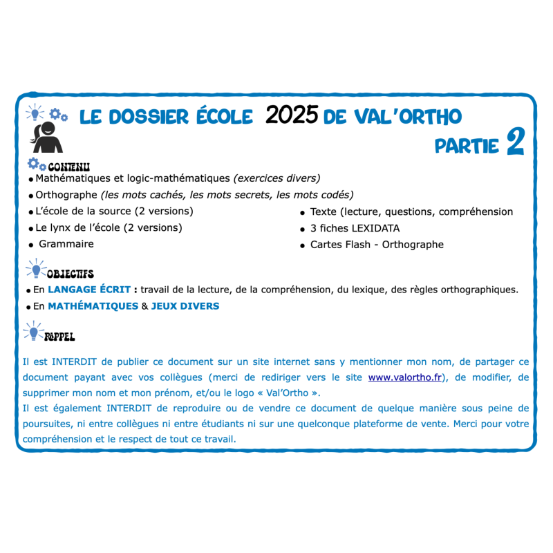 Le dossier de l'école PARTIE 2